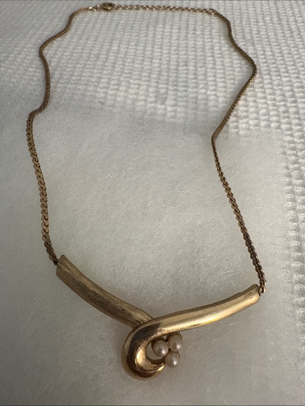Gold-Tone Sculptural Pendant Necklace with Pearl Cluster
